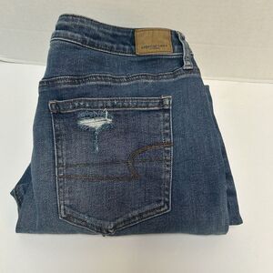 American‎ Eagle Stretch Hi-Rise Slim Jeans Distressed Size 16 Split Hem